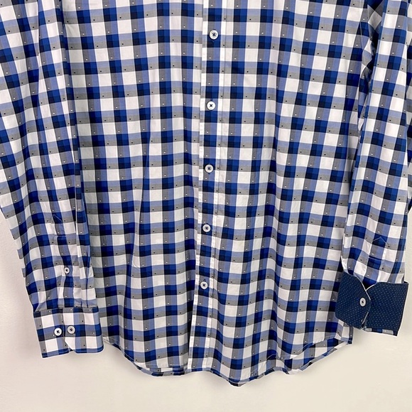 Bugatchi Men Medium Cotton Button Up Long Sleeve Print Shaped Fit Shirt - Picture 8 of 10